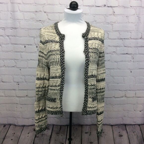 Chico’s Cardigan Sweater Women's Sz 0 (XS/4) Black/Tan Chunky Hook/Loop Closure - Picture 5 of 12